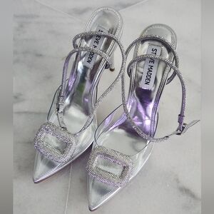 BRAND NEW Steve Madden Metallic Silver Strappy Heels Size 8.5